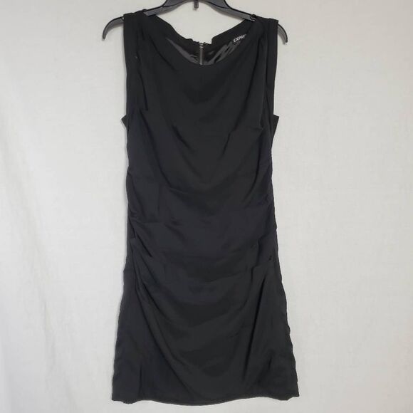 Express Women’s Little Black Dress Size 10 Sleeveless Ruched Sheath - Picture 1 of 7